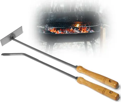 Produktbild von Kaminzubehör Set aus Stocheisen Aschenkratzer mit Holzgriff Kaminbesteck Schüreisen Schürhaken Glutkratzer (1, Stocheisen+Aschenkratzer)