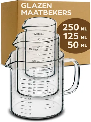 Obrázek produktu pro Sada 3 odměrných sklenic – objem 250 ml – vyrobené z borosilikátového skla – vhodné do myčky – odolné vůči teplu – kompaktní