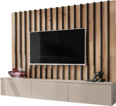 Productafbeelding van Composition murale TASHYA – Tv-meubel en wandpaneel – Ambachtelijk eiken en kasjmier