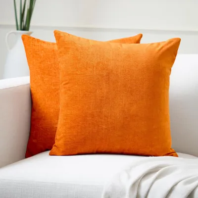 Chenille-Kissenbezüge 2er-Set, Orange, 60x60 cm