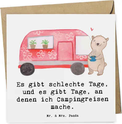 Produktbild von Mr. & Mrs. Panda Glückwunschkarte Bär Camper - Weiß - Geschenk, faltkarte, Klappkarte, doppelkarte, Grußkarte, Zelten, anlasskarte, Urlaub, Wohnmobil, Campingplatz