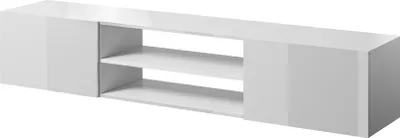 Produktbild von Fernsehschrank SLIDE ST 200x37x40 cm Tv-Schrank Hängende Lowboard 2 Klappen Metallgestelle Weiß Hochglanz