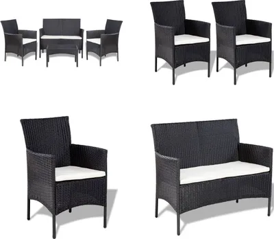 Produktbild von vidaXL 4 tlg. Garten Lounge Set mit Auflagen Poly Rattan Schwarz - Garten-Sofagarnitur - Garten-Sofagarnituren - Gartensofa-Set - Gartensofa-Sets