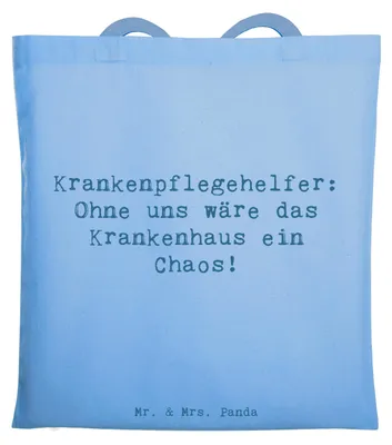 Produktbild von Mr. & Mrs. Panda Schultasche Spruch Krankenpflegehelfer Chaos - Sky Blue - Geschenk, schulterbeutel, Jutebeutel, Tasche, Shopping, Anerkennung, Würdigung, Tote Bag, Beruf