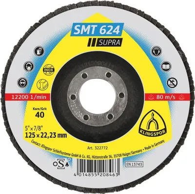 Image de Klingspor SMT 624 Supra Schleifmopteller 125mm Korn 40 Edelstahl Stahl Fächerschleif