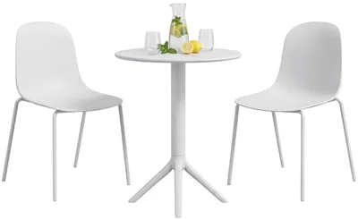 Produktbild von CLP Gartenmöbel-Set Torin wetterfest mit 2 Stapelstühlen und rundem Tisch 60 cm weiß
