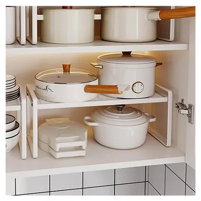 Produktbild von Küchenschrank Organizer, Regaleinsatz mit Anti-Rutsch Matte für Küche, Bad, Tischplatte und Sideboard (Weiß)