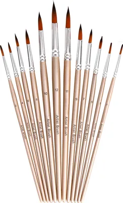 Image de 12pcs Paint Brushes Set Kit Round Pointed Tip Brushes with Nylon Hair for Artist Acrylic Aquarelle Gouache Watercolor Oil Painting for Great Art Drawing Supplies