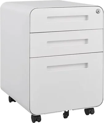Produktbild von Rollcontainer - Mobiler Aktenschrank mit 3 Schubladen - Auf Rollen - Passt unter den Schreibtisch - Für Büro & Homeoffice - Weiß