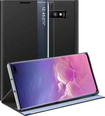 Produktbild von Galaxy S10 Plus Hülle, LaimTop Slim Flip Leder Smart View Window Klappetui Schutzhülle mit Standfunktion für Samsung Galaxy S10 Plus Schwarz