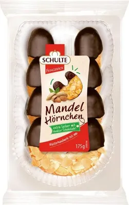 Produktbild von Schulte Mandelhörnchen mit Marzipan Mandeln Zarbitterschokolade 175g
