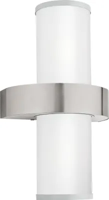 Produktbild von EGLO Außen-Wandlampe Beverly, 2 flammige Außenleuchte, Wandleuchte aus Edelstahl in Silber und Glas in Weiß satiniert, E27 Fassung, IP44