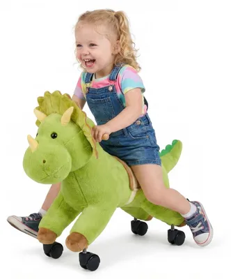 Produktbild von VEVOR Reitpferd auf Rollen 55cm, 40kg Belastbare Stehpferd mit Soundfunktion, Spielpferd mit Weichem Sitz Griffen & 360° Lenkrollen, Grüner Dinosaurier zum Draufsitzen & Reiten für Kinder ab 3 Jahren