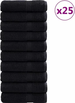 Image de vidaXL Serviette d'invités SOLUND, lot de 25, noire, 100 x 150 cm, 550 g/m²