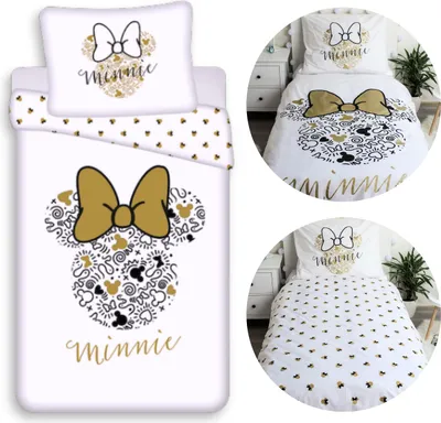 Produktbild von DISNEY Minnie Mouse Weiß, BEIDSEITIG, Kinderbettwäsche mit Reißverschluss, 100% BAUMWOLLE, 140x200+70x90 cm