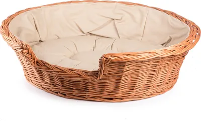Produktbild von JIPRO® Katzenkorb, Hundebett aus Weide mit beigem Kissen Dant III. - B 55 x T 40 x H 18(cm)