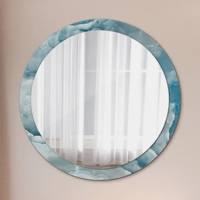 Produktbild von Runder Spiegel mit Modernem Aufdruck - Dekospiegel Wandmontage -Blau Onyx Marmor- Ø100cm