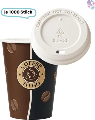 Produktbild von SET: Kaffeebecher mit Deckel 0,30 l, 1.000 Stk, 12oz, Qualitätstrinkbecher