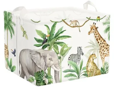 Productafbeelding van Ibenzoa® Opbergmand "Bunter Dschungel" met handgrepen, 36 liter (40 x 30 x 30 cm), waterdicht, opvouwbaar – geschikt voor speelgoed en kleding