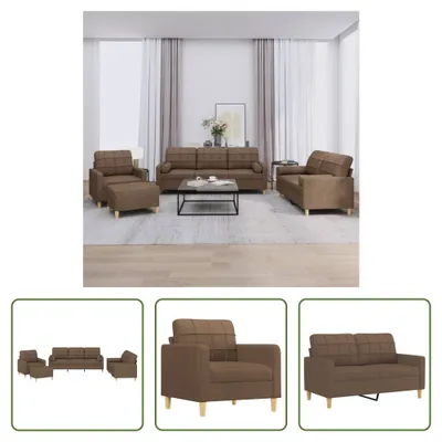Produktbild von The Living Store 4-tlg. Sofagarnitur mit Kissen Braun Stoff