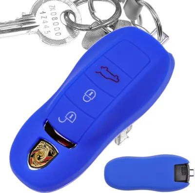 Produktbild von Auto Schlüssel Hülle Silikon Schutz Cover Blau kompatibel mit Porsche 718 982 981 991 911 Macan Cayman Boxster 3 Tasten KEYLESS SMARTKEY