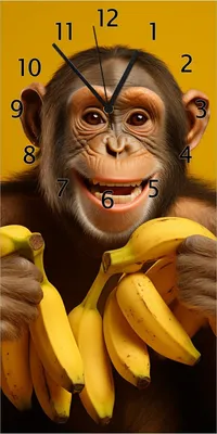 Produktbild von Wallario Design Wanduhr Glücklicher Bananenfan aus Echtglas, Größe 30 x 60 cm