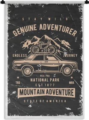 Produktbild von MuchoWow® Wandteppich Wandbehang Mancave - Auto - Fahrrad - Retro 90x135 cm Tapisserie Dekoration Wandtuch - Baumwolle - Wandskulptur