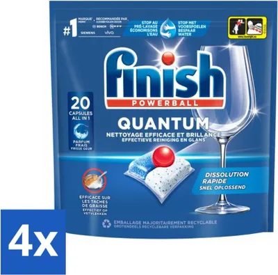 Produktbild von Finish – Geschirrspülmittel – Quantum Geschirrspültabs Regular – Tiefenreinigung – 20 Kapseln - Vorteilspack - 4 Stücke