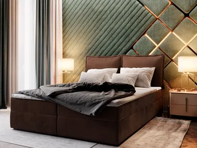 Produktbild von Masseno Boxspringbett LENTE M 180x200 cm Komplett-Set mit Bonell Matratze und Topper, Polsterbett mit Bettkästen -Braun, MONOLITH 29