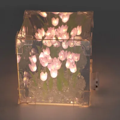 Obrázek produktu pro zrcadlová lampa 2 v 1, tulipánová kostka, LED, dekorativní noční světlo, ruční práce, pro přátele, narozeniny, fialová barva