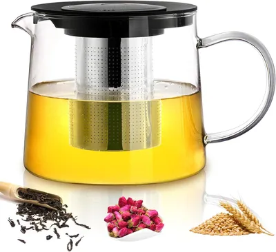 Imagen del producto de Tetera de vidrio con colador, de 1,5 litros, resistente al calor, para té e infusiones