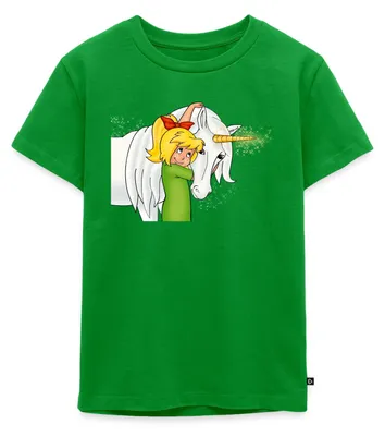Produktbild von Spreadshirt Bibi Blocksberg Mit Einhorn Goldhörnchen Kinder Premium T-Shirt, 110/116 (4 Jahre), Grün