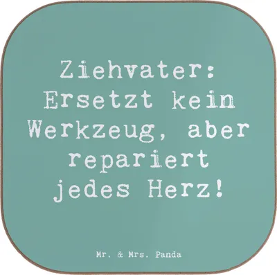 Produktbild von Mr. & Mrs. Panda Untersetzer für Gläser Spruch Ziehvater Herzreparatur - Meeresbrise - Geschenk, Tassenuntersetzer, Beschützer, Familienmitglied, Glas, Tischuntersetzer