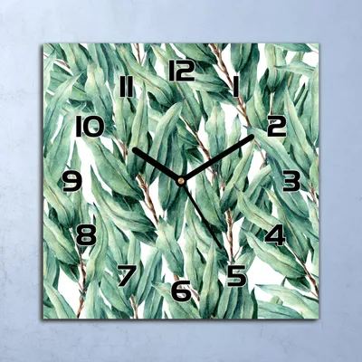 Produktbild von Wanduhr Echt-Glas-Küchenuhr Oleanderblätter Grün Quarz 30x30 Deko Bilder