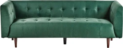 Zdjęcie produktu dla BELIANI Sofa 3-osobowa zielona tapicerowana materiałowa pikowane obicie drewniane nóżki