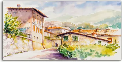Produktbild von Coloray Acrylbild 140x70  Wandbild Acrylbilder Himmel buntes Dorf Straßenhäuser