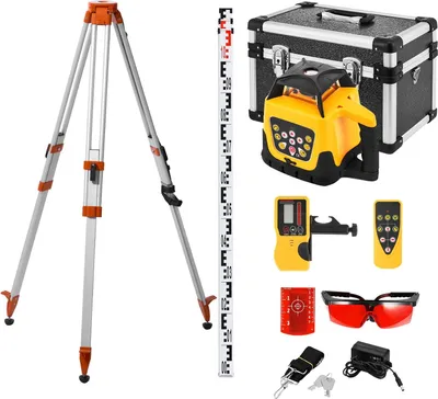 Produktbild von Rotationslaser Baulaser - Nivelliergerät-Set mit Stativ und Messlatte - 300 m Reichweite - Roter Laser - 360° Rotation - Neigung einstellbar - Fernbedienung und Tragetasche