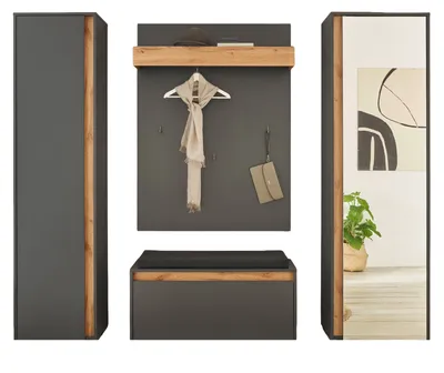 Produktbild von Garderobe Set 5-teilig "Center" in grau matt und Wotan Eiche Garderobenkombination