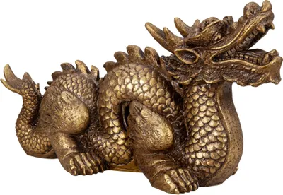 Produktbild von Sulptur Goldener Chinesischer Drache aus Kunststein Länge 44 cm Höhe 25cm