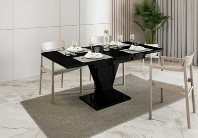 Produktbild von Esstisch MASIV, Stilvoll Ausziehbar Esszimmertisch, Design Tisch, Esszimmer (Schwarz Hochglanz)