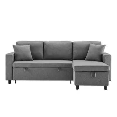 Produktbild von Merax 3-Sitzer Ecksofa mit Schlaffunktion, L-Form Sofa mit Bettkasten, Sofa Seitentasche Wohnlandschft, Schlafsofa Couchgarnitur Bettcouch, Dunkelgrau