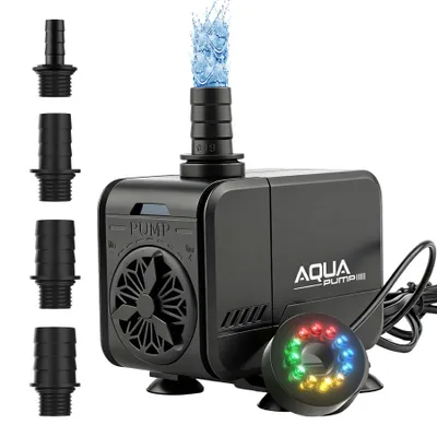 Image de Pompe pour fontaine Speed, pompe de bassin, pompe de jardin, pompe à eau, pompe pour jeux d'eau, 45 W, avec éclairage LED, 3 000 l/h