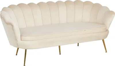 Produktbild von SalesFever Muschel-Sofa | 3-Sitzer | Bezug Samt-Stoff | Gestell Metall goldfarben | B 180 x T 76 x H 78 cm | beige