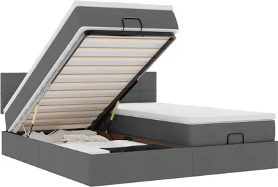 Produktbild von vidaXL Ottoman-Bett mit Matratzen Dunkelgrau 200x200 cm Stoff