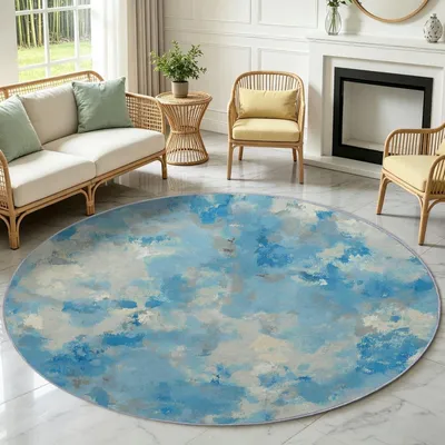 Image de Tapis rond lavable et antidérapant, diamètre 170 cm