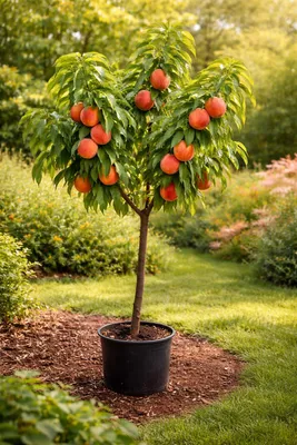 Produktbild von Pfirsichbaum Mycrest 120–160 cm – Winterharter Obstbaum, süßer Gartenpfirsich, Prunus persica für Garten, Terrasse & Kübel