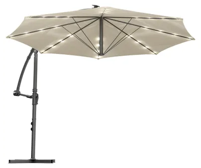 Immagine prodotto di Solomoon - Ombrellone da giardino decentrato ø 350 cm con 32 led ad energia solare con manovella in accaio beige