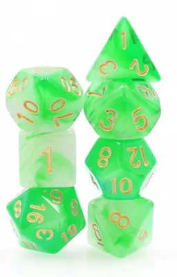 Imagen del producto de Juego de dados "Foam Brain Games" en color verde "Milky", ideal para juegos de rol (RPG)