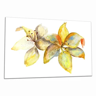 Produktbild von Wallario Herdabdeckplatte aus Glas, Größe 80 x 52 cm 1-teilig, Motiv Aquarell von gelben Lilien