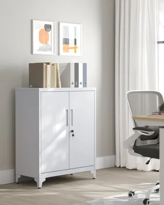 Produktbild von SONGMICS Aktenschrank, Mehrzweckschrank, Büroschrank mit 2 Türen, Schrank abschließbar, aus Stahl Grau